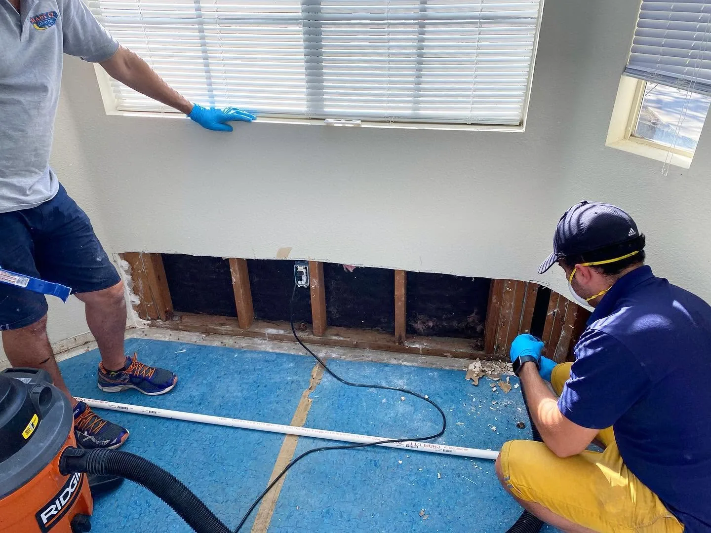 Drywall water damage repair and exposed wall cavity in Los Angeles